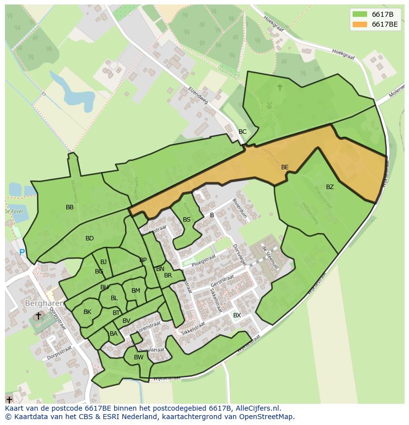 Afbeelding van het postcodegebied 6617 BE op de kaart.