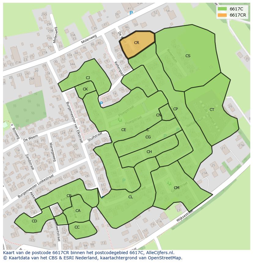Afbeelding van het postcodegebied 6617 CR op de kaart.