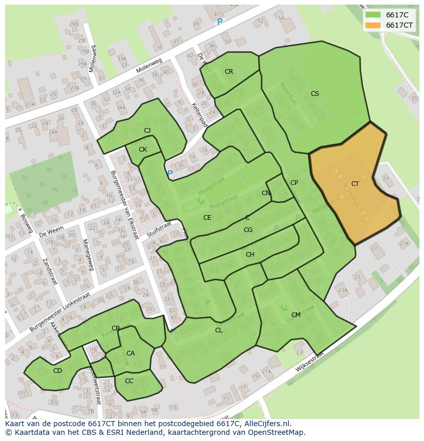 Afbeelding van het postcodegebied 6617 CT op de kaart.