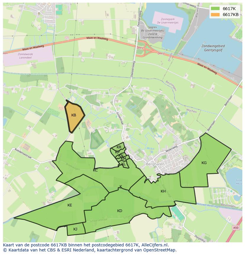 Afbeelding van het postcodegebied 6617 KB op de kaart.