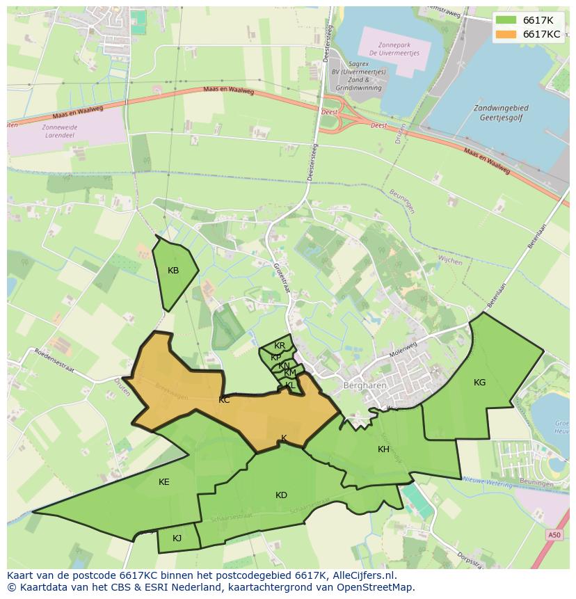 Afbeelding van het postcodegebied 6617 KC op de kaart.