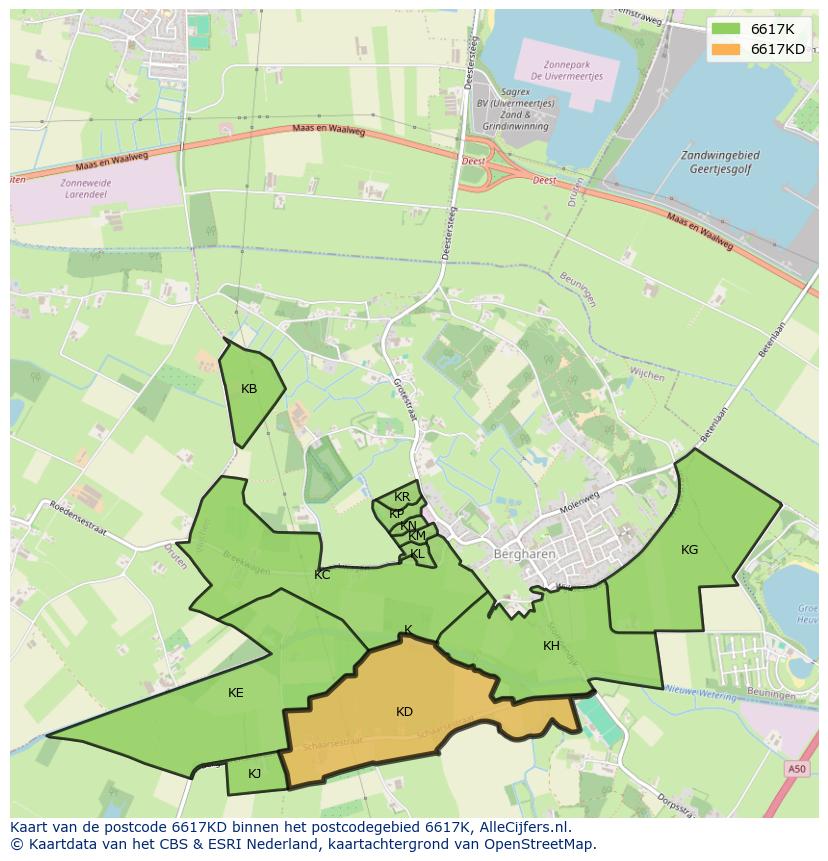 Afbeelding van het postcodegebied 6617 KD op de kaart.