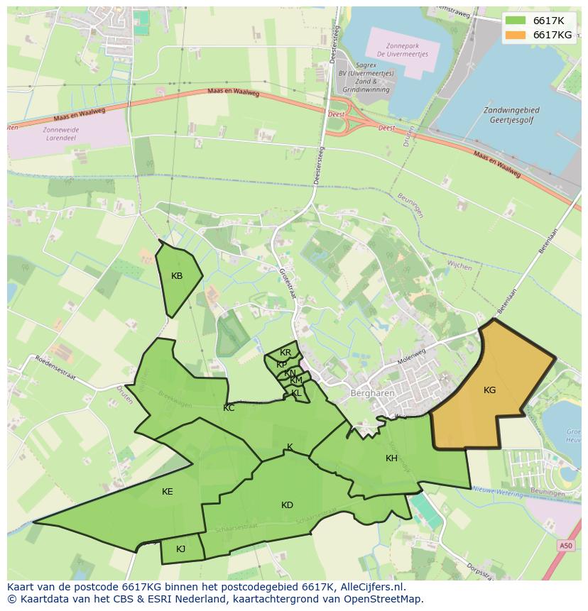 Afbeelding van het postcodegebied 6617 KG op de kaart.