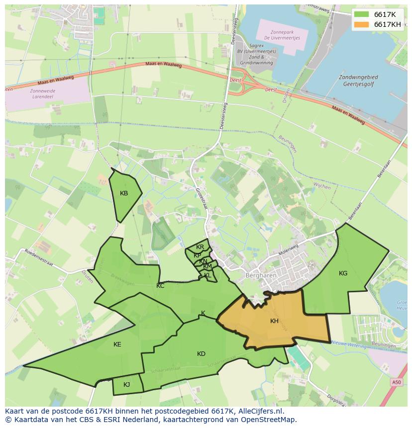 Afbeelding van het postcodegebied 6617 KH op de kaart.