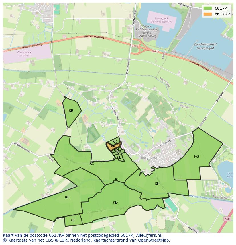 Afbeelding van het postcodegebied 6617 KP op de kaart.