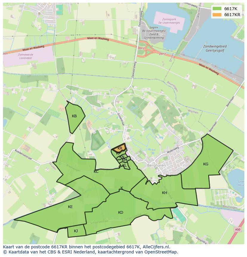 Afbeelding van het postcodegebied 6617 KR op de kaart.