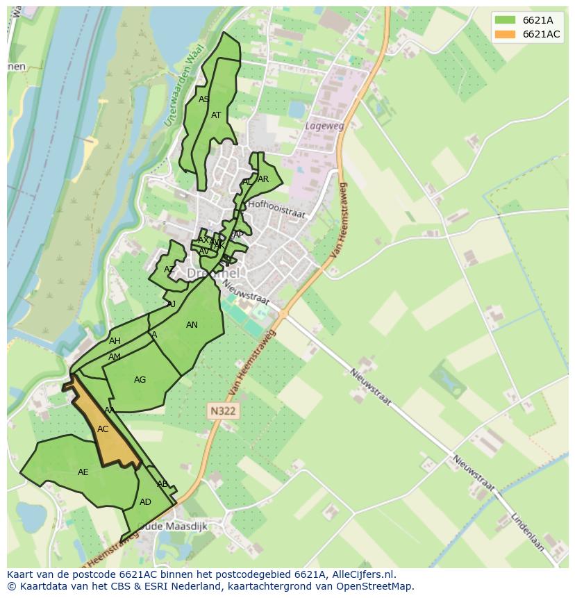 Afbeelding van het postcodegebied 6621 AC op de kaart.