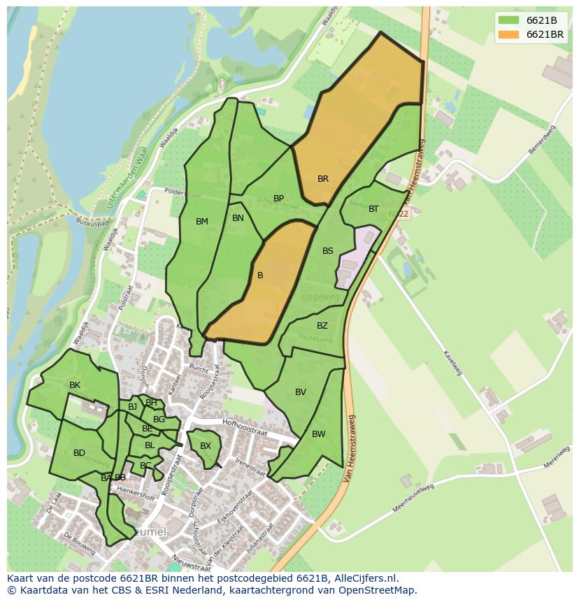 Afbeelding van het postcodegebied 6621 BR op de kaart.