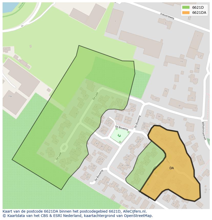 Afbeelding van het postcodegebied 6621 DA op de kaart.