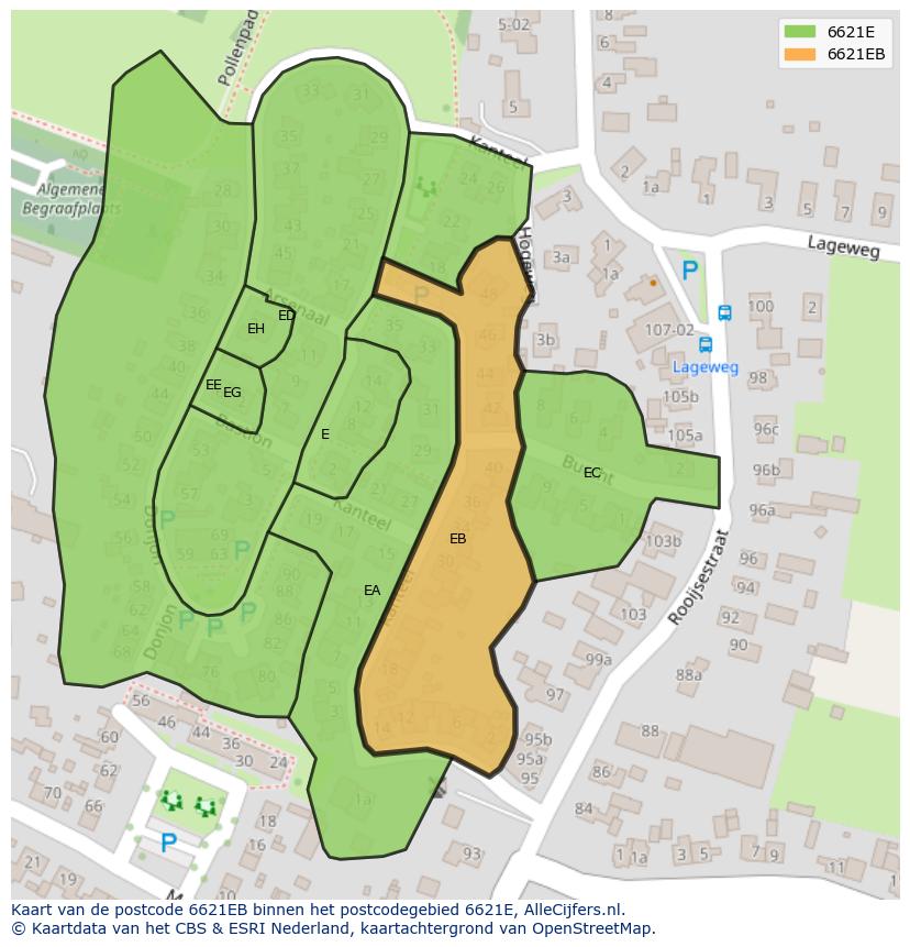 Afbeelding van het postcodegebied 6621 EB op de kaart.