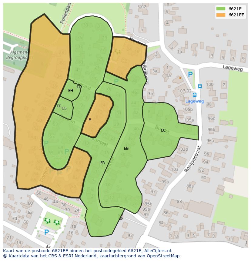 Afbeelding van het postcodegebied 6621 EE op de kaart.