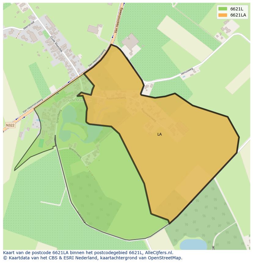 Afbeelding van het postcodegebied 6621 LA op de kaart.