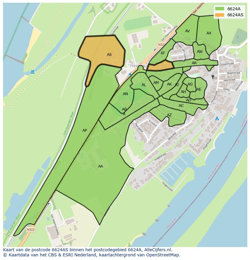 Afbeelding van het postcodegebied 6624 AS op de kaart.
