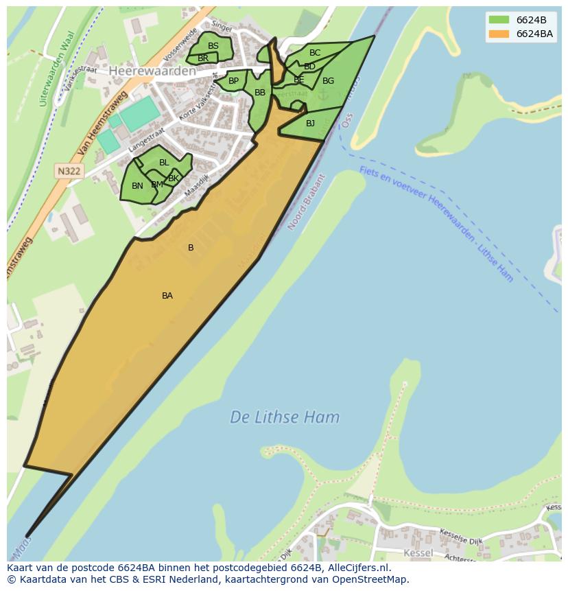 Afbeelding van het postcodegebied 6624 BA op de kaart.