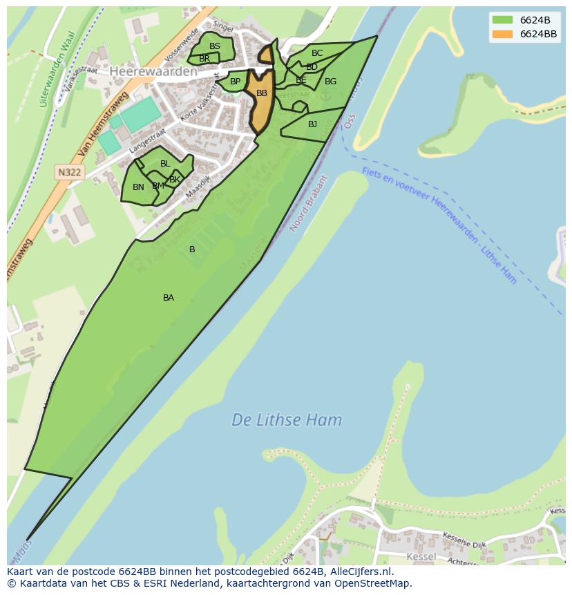 Afbeelding van het postcodegebied 6624 BB op de kaart.