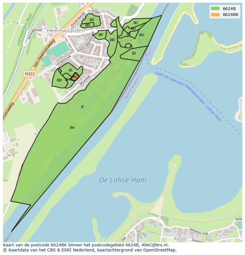 Afbeelding van het postcodegebied 6624 BK op de kaart.