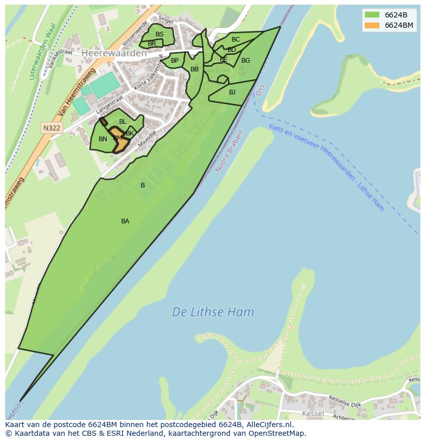 Afbeelding van het postcodegebied 6624 BM op de kaart.