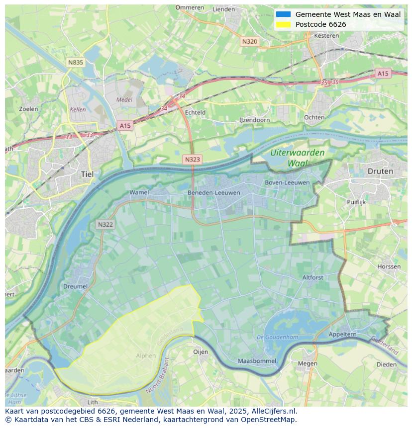Afbeelding van het postcodegebied 6626 op de kaart.