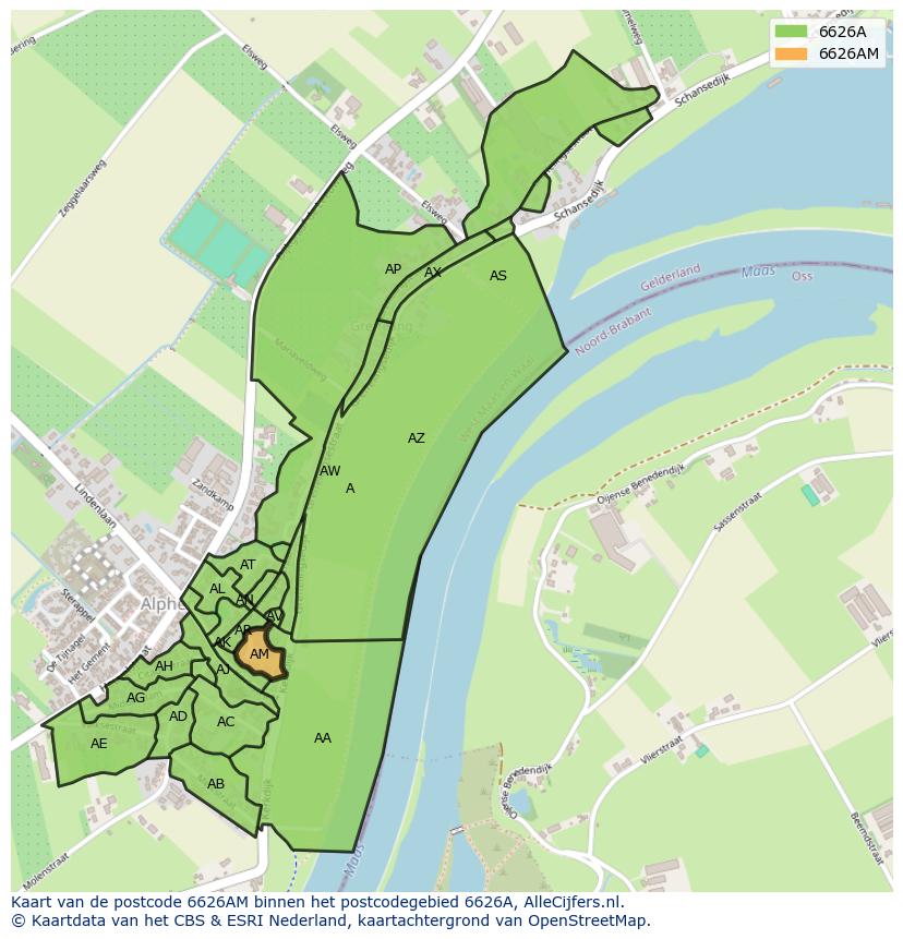 Afbeelding van het postcodegebied 6626 AM op de kaart.