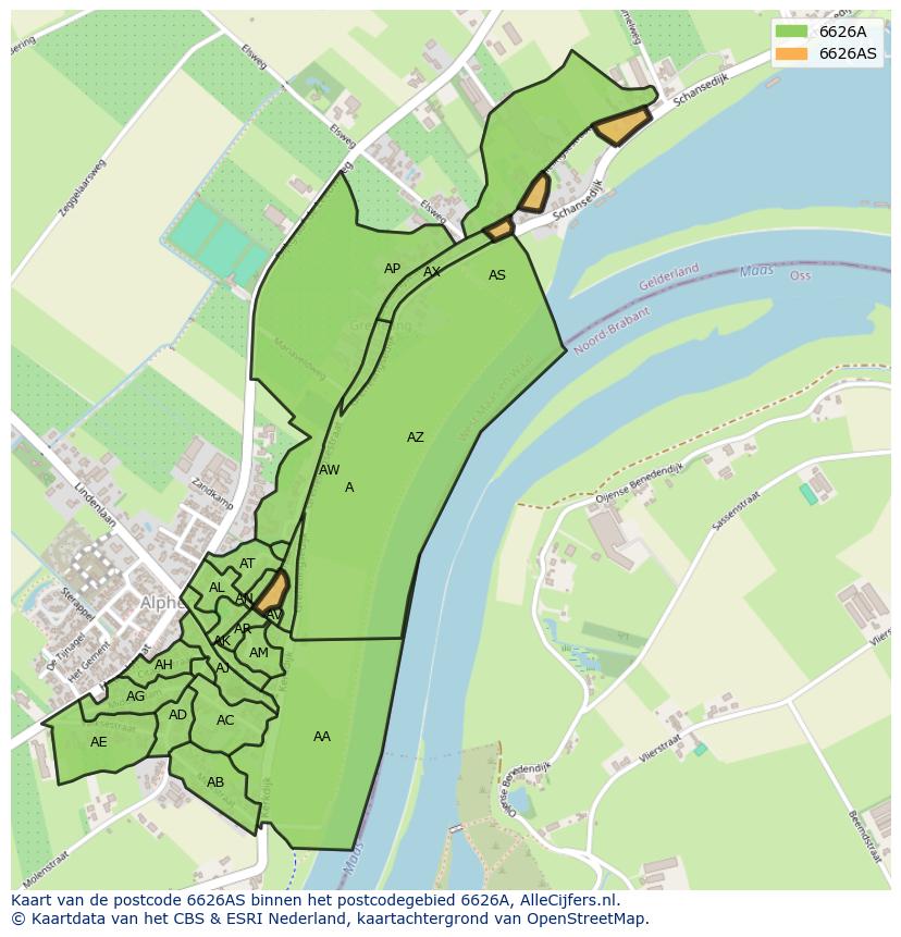 Afbeelding van het postcodegebied 6626 AS op de kaart.