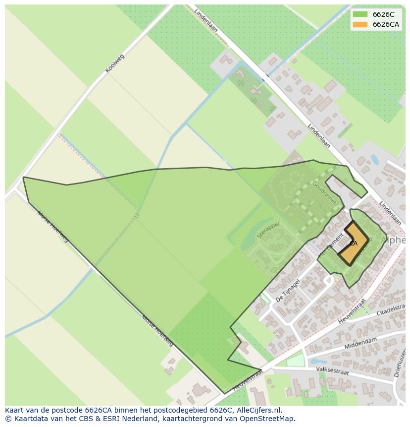 Afbeelding van het postcodegebied 6626 CA op de kaart.