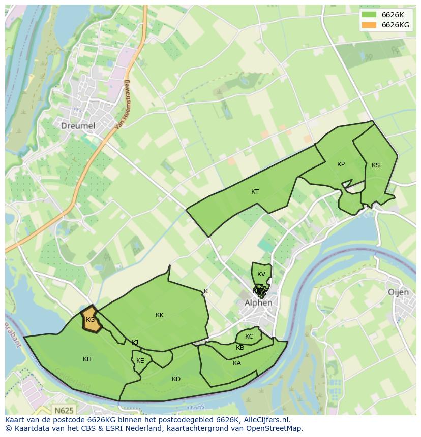 Afbeelding van het postcodegebied 6626 KG op de kaart.