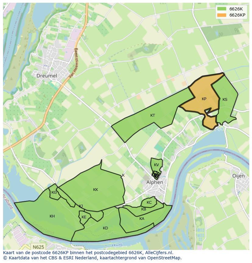 Afbeelding van het postcodegebied 6626 KP op de kaart.