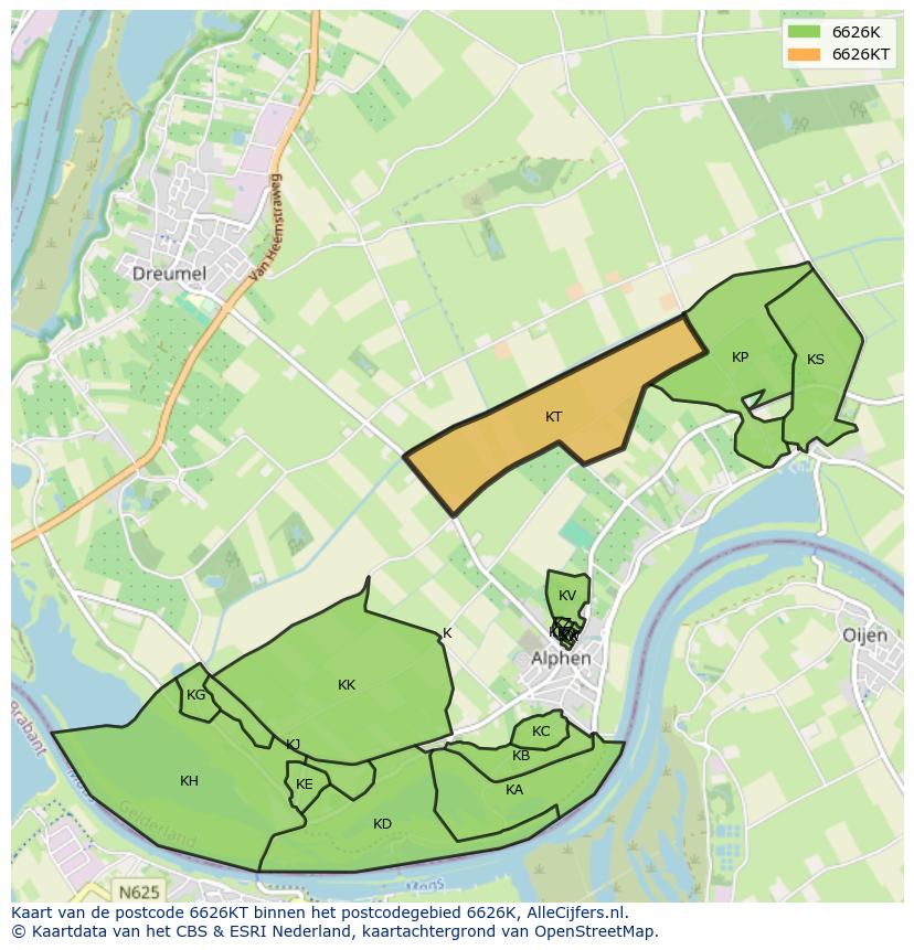 Afbeelding van het postcodegebied 6626 KT op de kaart.