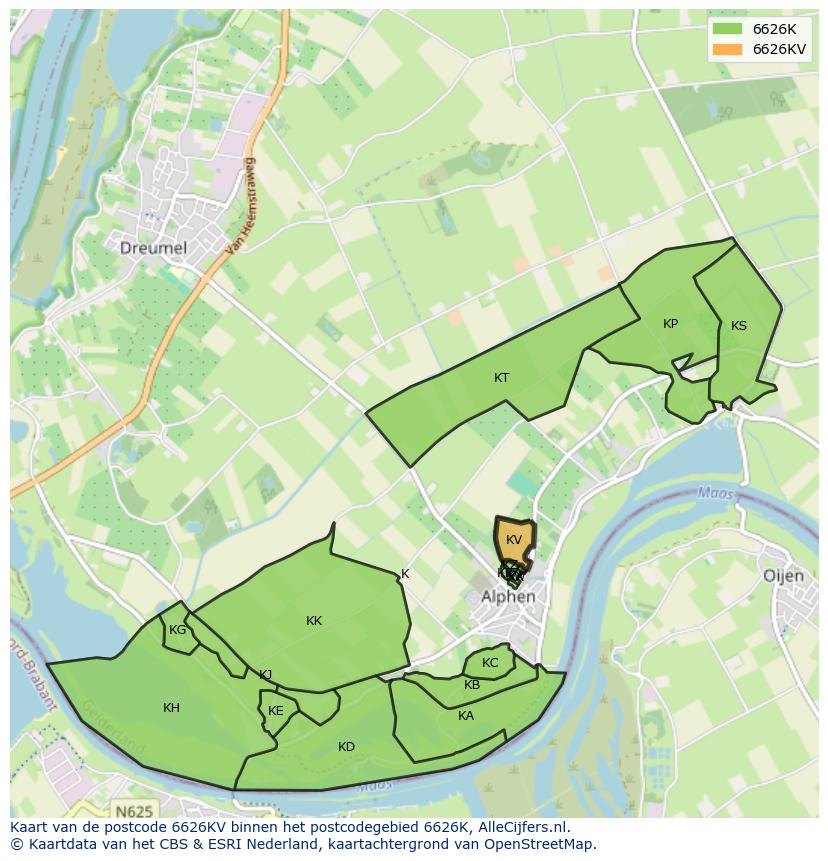 Afbeelding van het postcodegebied 6626 KV op de kaart.