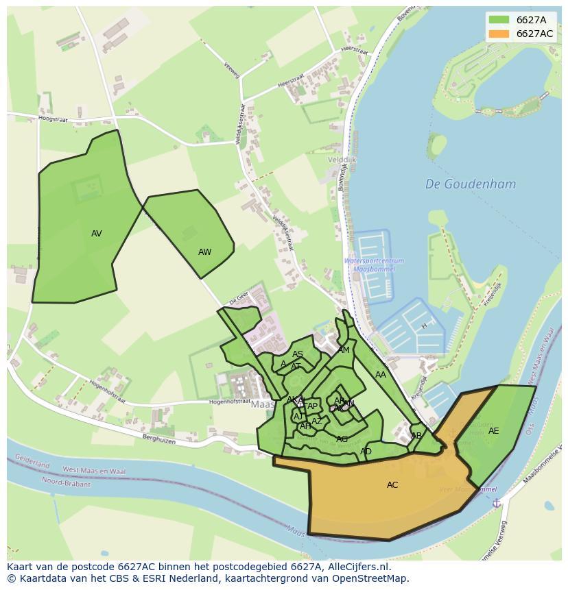 Afbeelding van het postcodegebied 6627 AC op de kaart.