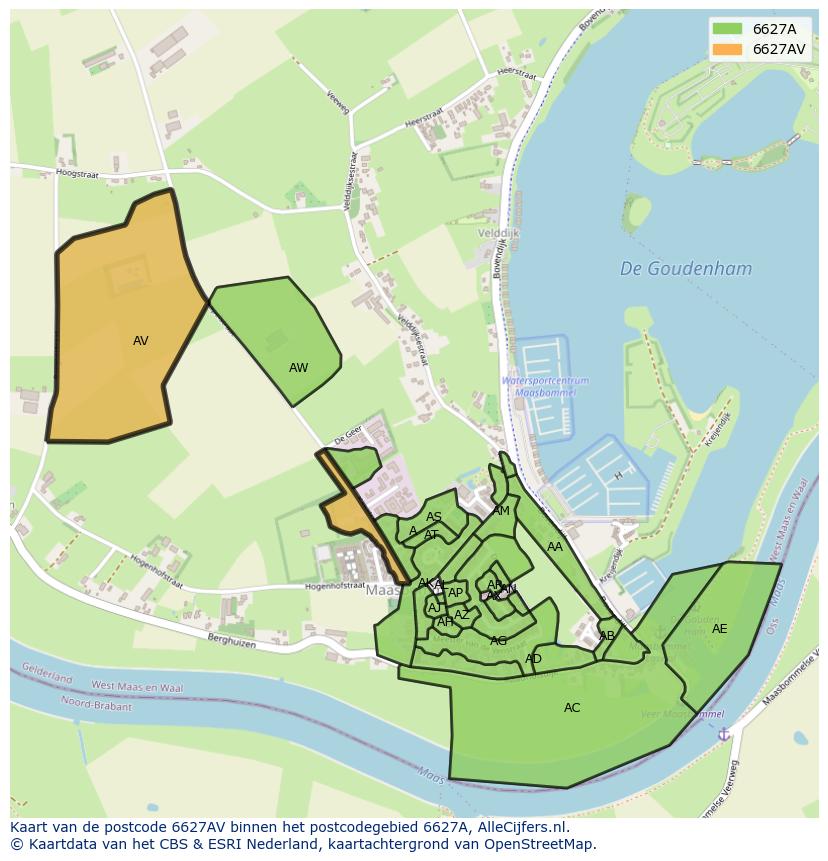 Afbeelding van het postcodegebied 6627 AV op de kaart.