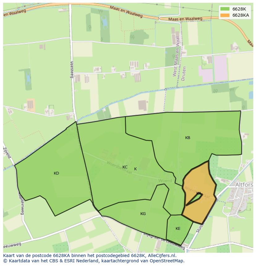 Afbeelding van het postcodegebied 6628 KA op de kaart.