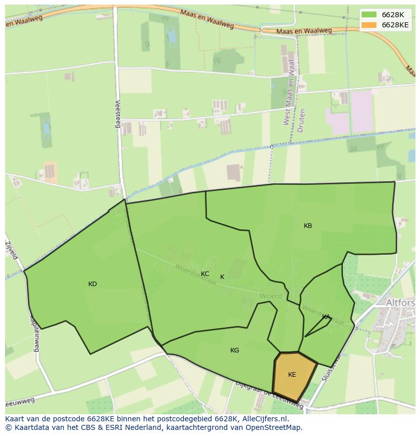 Afbeelding van het postcodegebied 6628 KE op de kaart.