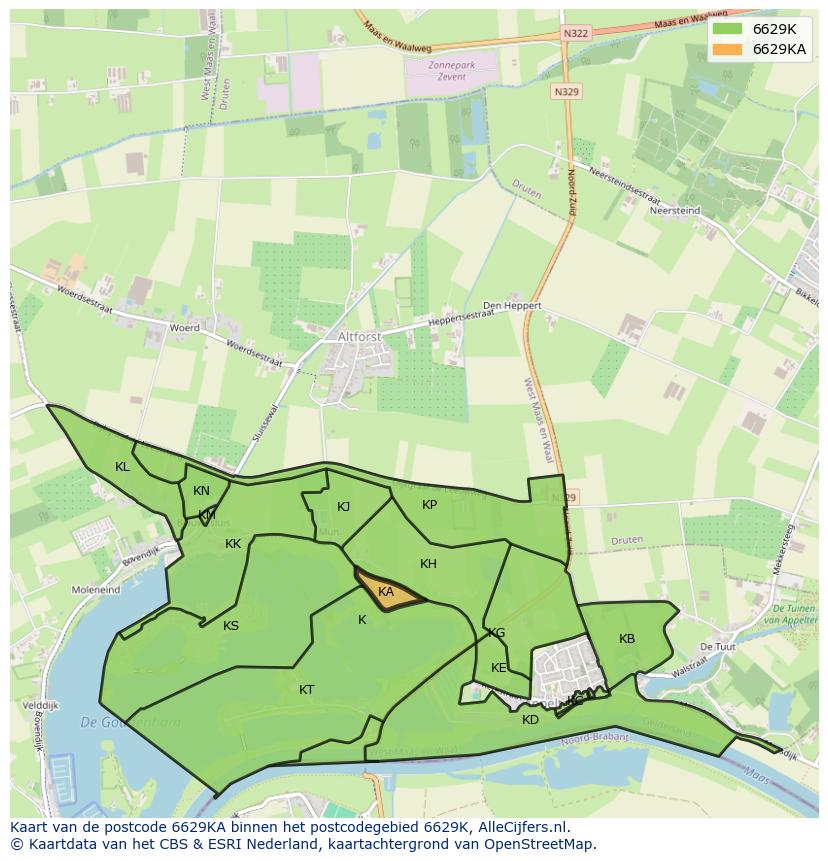 Afbeelding van het postcodegebied 6629 KA op de kaart.
