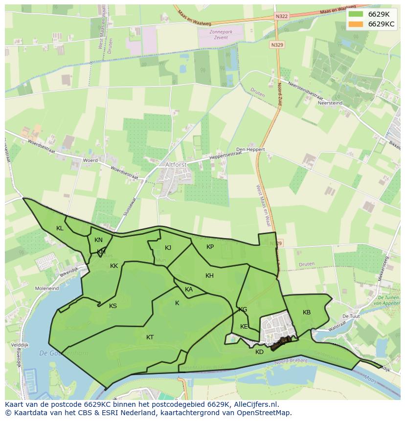 Afbeelding van het postcodegebied 6629 KC op de kaart.