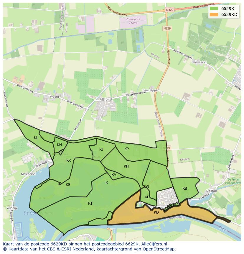 Afbeelding van het postcodegebied 6629 KD op de kaart.