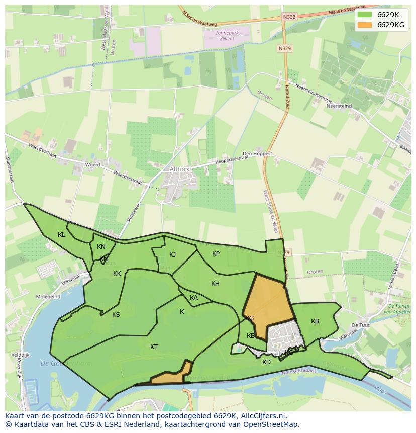 Afbeelding van het postcodegebied 6629 KG op de kaart.