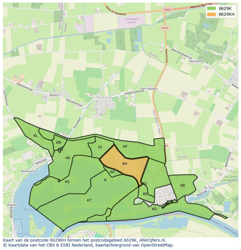 Afbeelding van het postcodegebied 6629 KH op de kaart.
