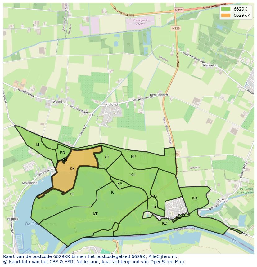 Afbeelding van het postcodegebied 6629 KK op de kaart.