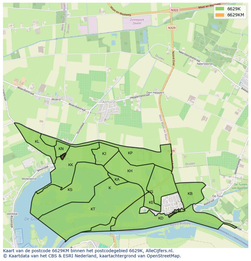 Afbeelding van het postcodegebied 6629 KM op de kaart.