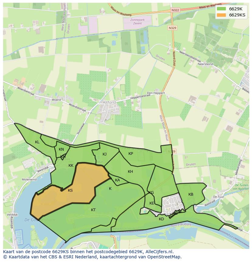 Afbeelding van het postcodegebied 6629 KS op de kaart.