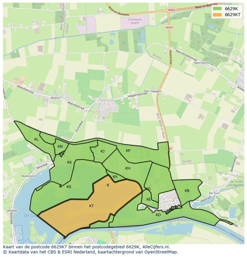 Afbeelding van het postcodegebied 6629 KT op de kaart.