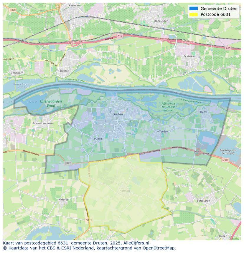 Afbeelding van het postcodegebied 6631 op de kaart.