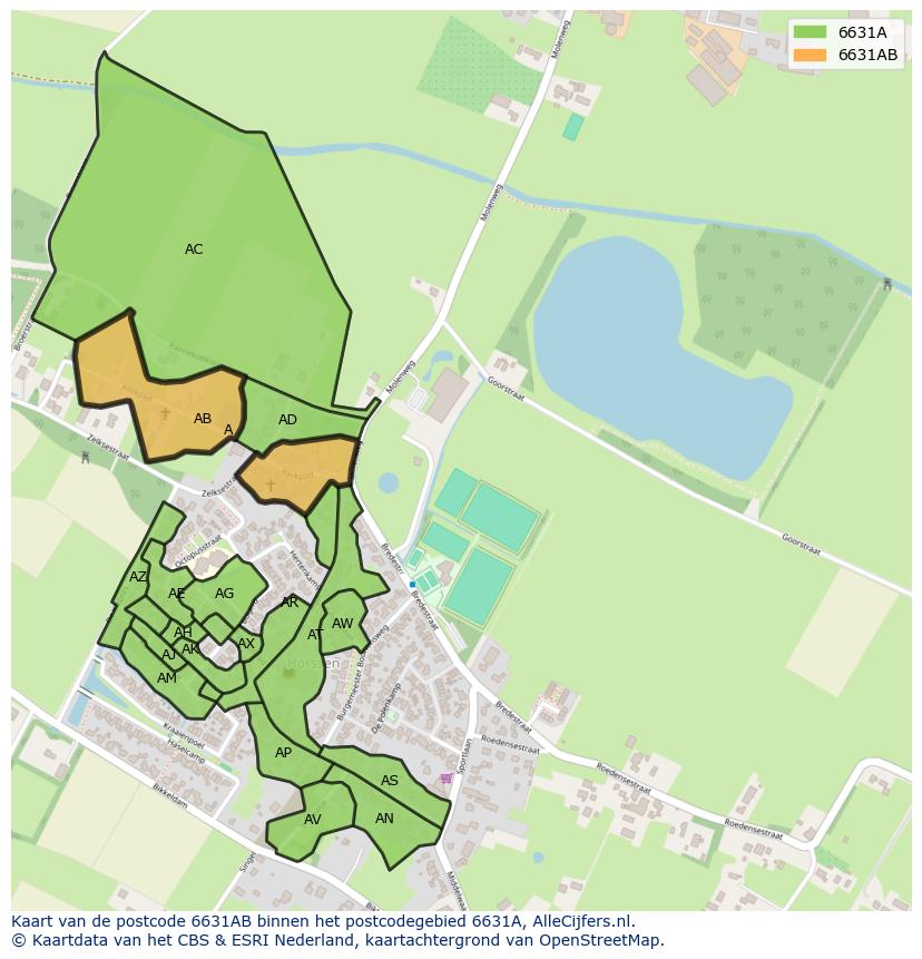 Afbeelding van het postcodegebied 6631 AB op de kaart.