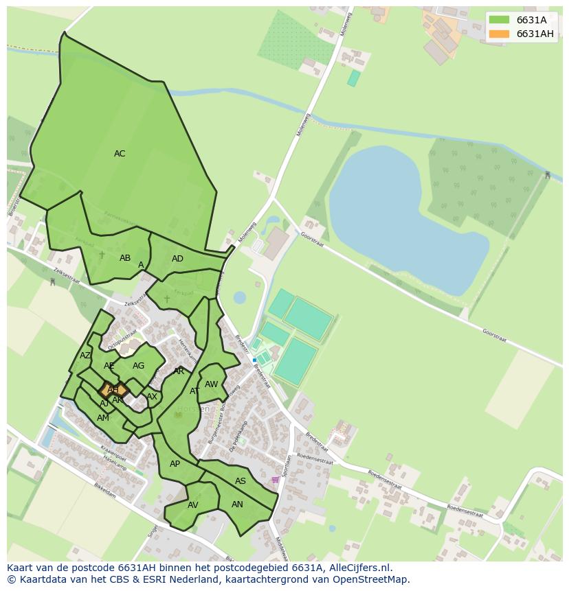 Afbeelding van het postcodegebied 6631 AH op de kaart.
