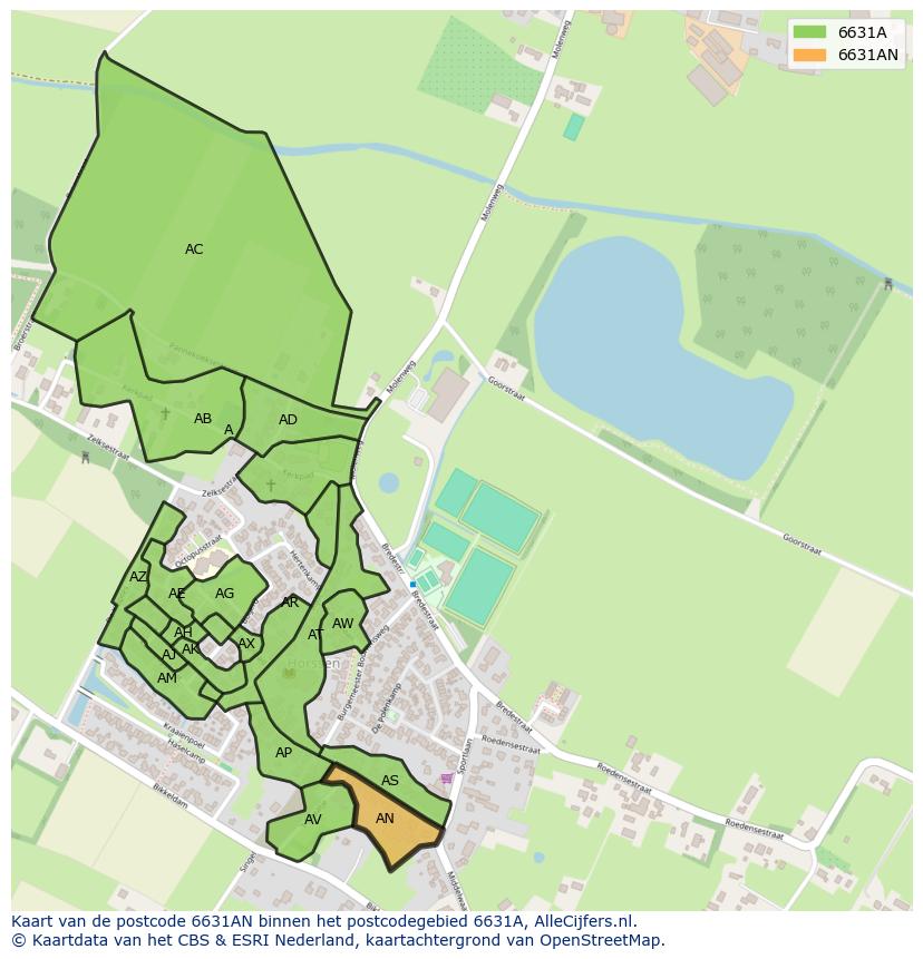 Afbeelding van het postcodegebied 6631 AN op de kaart.