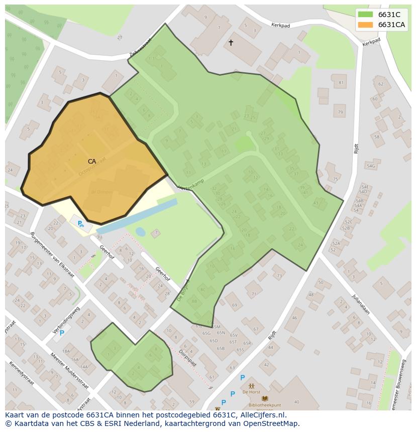 Afbeelding van het postcodegebied 6631 CA op de kaart.