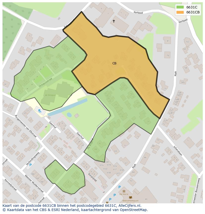 Afbeelding van het postcodegebied 6631 CB op de kaart.
