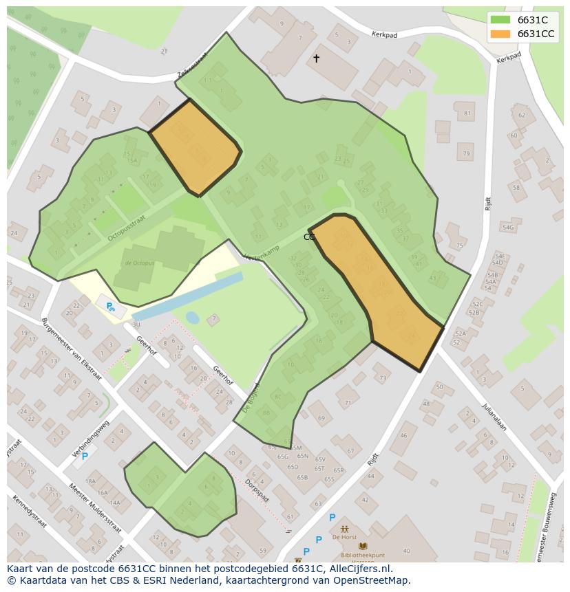 Afbeelding van het postcodegebied 6631 CC op de kaart.