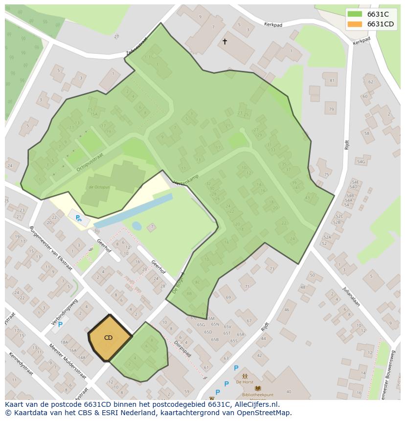 Afbeelding van het postcodegebied 6631 CD op de kaart.